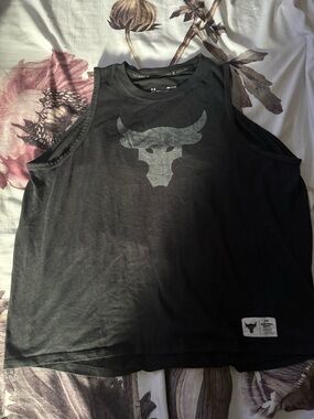 Under Armour Black Tank with Gray Metallic Bull Logo